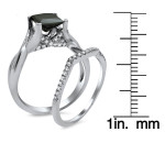 Yaffie Bespoke White Gold Bridal Ring Set with Princess-Cut Diamonds - 2 1/10ct. Black and White.