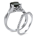 Yaffie Bespoke White Gold Bridal Ring Set with Princess-Cut Diamonds - 2 1/10ct. Black and White.