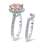 Morganite Diamond Engagement Ring Bridal Set, with Yaffie White Gold and 2 1/10ct TGW Round-cut Sparkle.