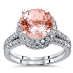Morganite Diamond Engagement Ring Bridal Set, with Yaffie White Gold and 2 1/10ct TGW Round-cut Sparkle.