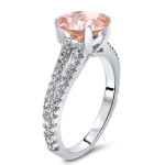 Morganite Diamond Engagement Ring - Yaffie White Gold 2 1/10ct TGW, Round-cut