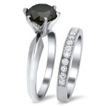 Yaffie™ Crafts Elegant Bridal Set - White Gold 2.5ct Black & White Round Diamonds in 6-Prong Setting