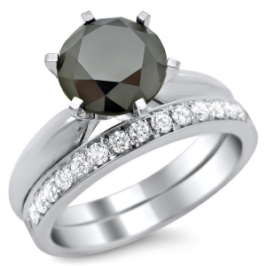 Yaffie™ Crafts Elegant Bridal Set - White Gold 2.5ct Black & White Round Diamonds in 6-Prong Setting