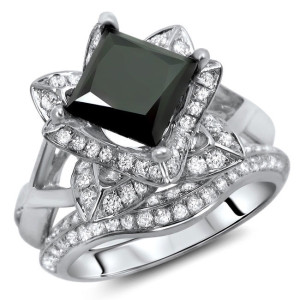 Yaffie ™ Custom 2.5ct Princess Cut Black Diamond Ring Set in White Gold