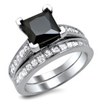 Yaffie Custom White Gold Black Diamond Bridal Set with 2.5ct TDW - Perfect Engagement Ring.