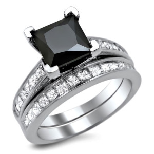 Custom White Gold Bridal Set with 2.5ct TDW Black Diamonds by Yaffie ™