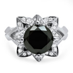 Yaffie Custom Lotus Diamond Ring - Black and White Round Diamonds, 2 1/2ct TDW in White Gold