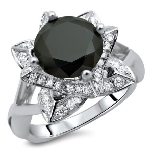 Yaffie Custom Lotus Diamond Ring - Black and White Round Diamonds, 2 1/2ct TDW in White Gold