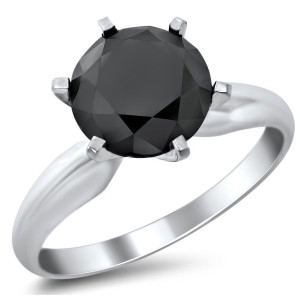 Yaffie™ Custom-Made 2.33ct Black Round Diamond Solitaire Ring in White Gold with Six Prongs