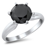 Yaffie™ Custom-Made 2.33ct Black Round Diamond Solitaire Ring in White Gold with Six Prongs