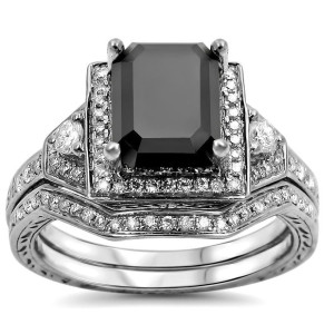 Custom Yaffie ™ Bridal Ring Set with 2 1/3ct TDW Black & White Diamonds in White Gold 2.