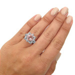 Lotus Flower Morganite Diamond Ring with 2 1/3ct TGW in White Gold by Yaffie