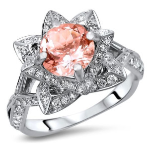 Lotus Flower Morganite Diamond Engagement Ring with 2 1/3ct TGW White Gold by Yaffie