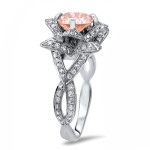 Lotus Flower Morganite Diamond Ring with 2 1/3ct TGW in White Gold by Yaffie