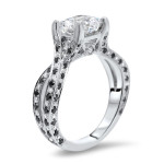 Yaffie ™ Custom White Gold Cushion Moissanite Black Diamond Ring - 2 1/5 Carat TGW