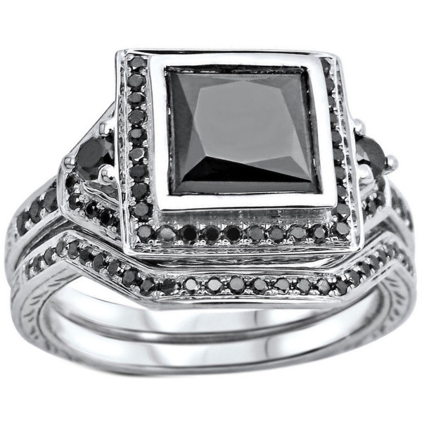 Yaffie ™ Black Princess-cut Diamond Engagement Ring Set in White Gold with 2 1/5ct TDW - A Dazzling Custom Creation!