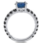 Yaffie™ Unique Black Diamond Blue Sapphire Bridal Ring Set, Adorned with 2 1/6ct TDW White Gold Brilliance.