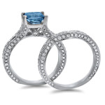 Blue Princess-Cut Diamond Engagement Ring with 2 2/5ct Total Diamond Weight in Yaffie White Gold