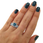 Blue Princess-Cut Diamond Engagement Ring with 2 2/5ct Total Diamond Weight in Yaffie White Gold