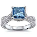 Blue Diamond Majesty: Yaffie White Gold Engagement Ring with 2.4ct TDW Princess Cut