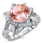 Lotus Flower Bridal Set with Morganite Diamond in White Gold, 2 2/5ct TGW, by Yaffie