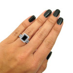 Yaffie ™ Custom-made 2.75ct TDW Emerald Cut Black Diamond Engagement Ring Set in White Gold