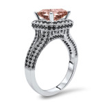 Yaffie ™ Bespoke White Gold Engagement Ring with 2 3/4ct TGW Morganite and 1ct TDW Black Diamond