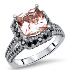 Yaffie ™ Bespoke White Gold Engagement Ring with 2 3/4ct TGW Morganite and 1ct TDW Black Diamond