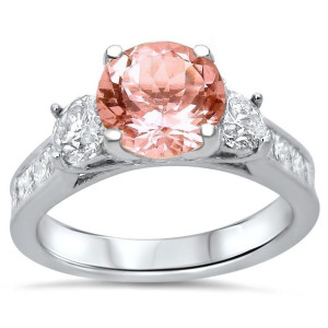 Morganite Diamond Engagement Ring: Yaffie White Gold, 2.75ct TGW Round-cut