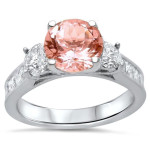 Morganite Diamond Engagement Ring - Yaffie White Gold 2 3/4ct TGW Round-cut