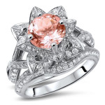 Yaffie Lotus Flower Bridal Set with 2 3/4ct TGW Morganite and Diamond in White Gold