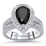 Yaffie ™ Custom Black Pear Diamond Engagement Ring Set - 2 3/5ct TDW in White Gold