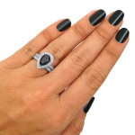 Yaffie ™ Custom Black Pear Diamond Engagement Ring Set - 2 3/5ct TDW in White Gold