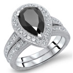 Yaffie ™ Custom Black Pear Diamond Engagement Ring Set - 2 3/5ct TDW in White Gold