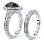 Yaffie ™ Custom Black Pear Diamond Engagement Ring Set - 2 3/5ct TDW in White Gold