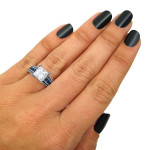 Yaffie Custom White Gold Black Diamond and Blue Sapphire Engagement Ring with 2.8ct Total Gem Weight Princess Moissanite.