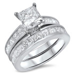 White Gold Princess-cut Diamond Bridal Set with 2 7/8ct TDW and Enhanced Clarity by Yaffie.