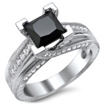 Yaffie Exclusive 2ct TDW Black Princess Cut Diamond Engagement Ring in White Gold