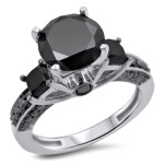 Yaffie Custom White Gold Ring with 2ct TDW Black Round-cut 3-stone Diamonds