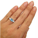 Blue Princess-cut 3-stone Diamond Engagement Ring with 2ct TDW in Yaffie White Gold