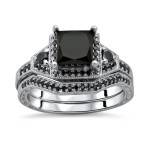 Yaffie™ crafts stunning custom Black Diamond Bridal Ring Set with Princess-cut White Gold 2ct TDW.
