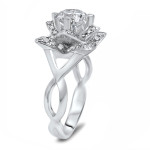 White Gold Lotus Flower Ring with 2ct Moissanite and 2/5ct Diamonds