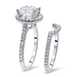 Bridal Set: Yaffie 2ct TGW Round Moissanite with 1/2ct TDW Diamond in Magnificent White Gold