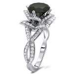 Handcrafted Yaffie ™ Lotus Ring with 3 1/10ct Round Black Diamonds in White Gold
