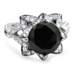 Handcrafted Yaffie ™ Lotus Ring with 3 1/10ct Round Black Diamonds in White Gold