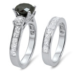 Yaffie ™ Custom Black Round Diamond Bridal Set - 3 1/2ct TDW in White Gold