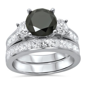 Yaffie ™ Custom Black Round Diamond Bridal Set - 3 1/2ct TDW in White Gold