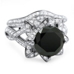 Yaffie Custom White Gold Set: 3.5ct TDW Black Round-Cut Diamond Ring & Band