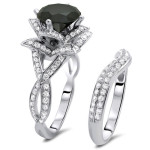 Yaffie Custom White Gold Set: 3.5ct TDW Black Round-Cut Diamond Ring & Band