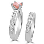 White Gold Morganite Diamond Engagement Ring Set with 3 1/3ct TGW Round-cut Sparkle